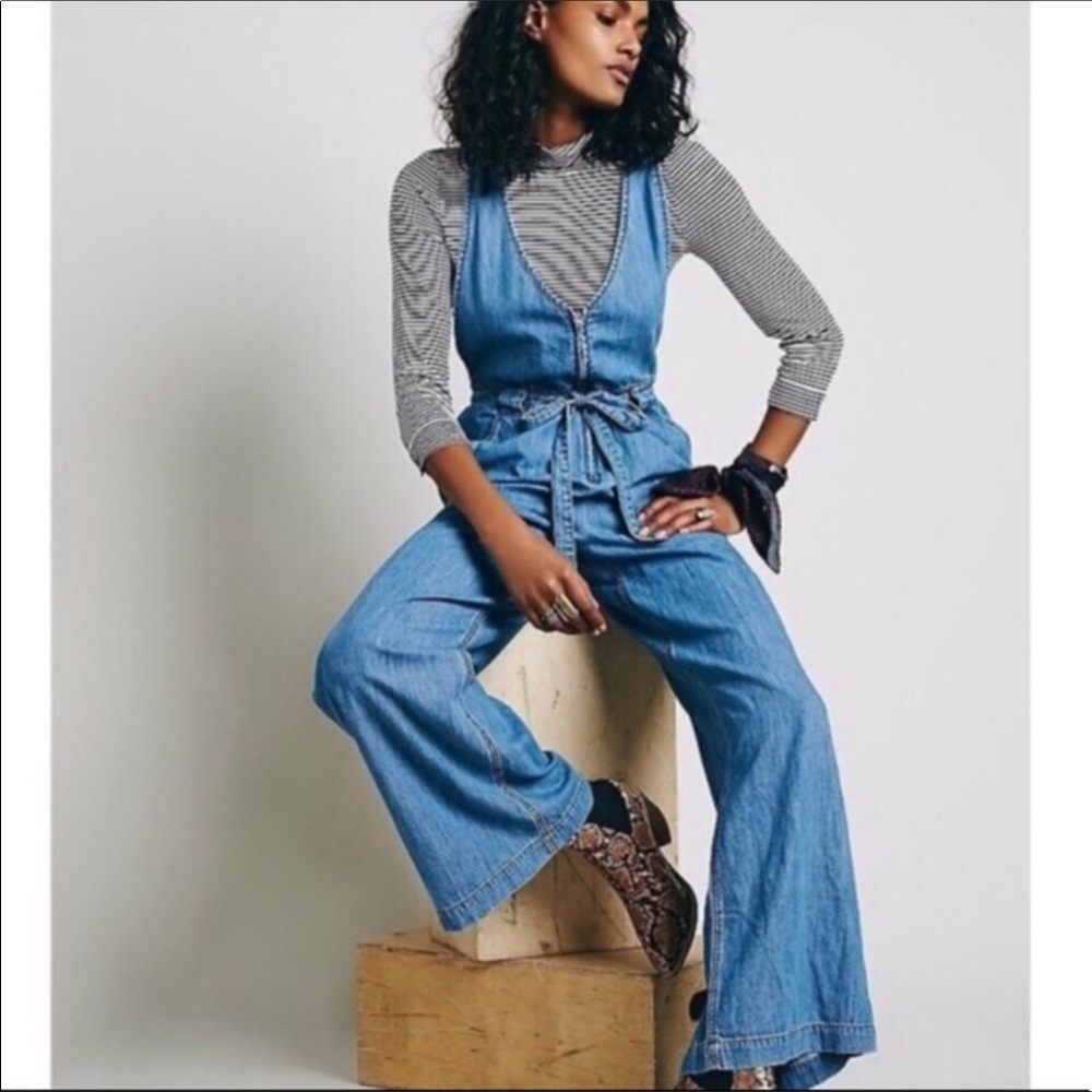 Free People Clara Denim Jumpsuit